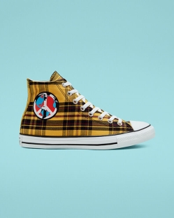 Converse Plaid Chuck Taylor All Star Férfi Magasszárú Fekete/Fehér/Sárga | RHYNFLT-HU